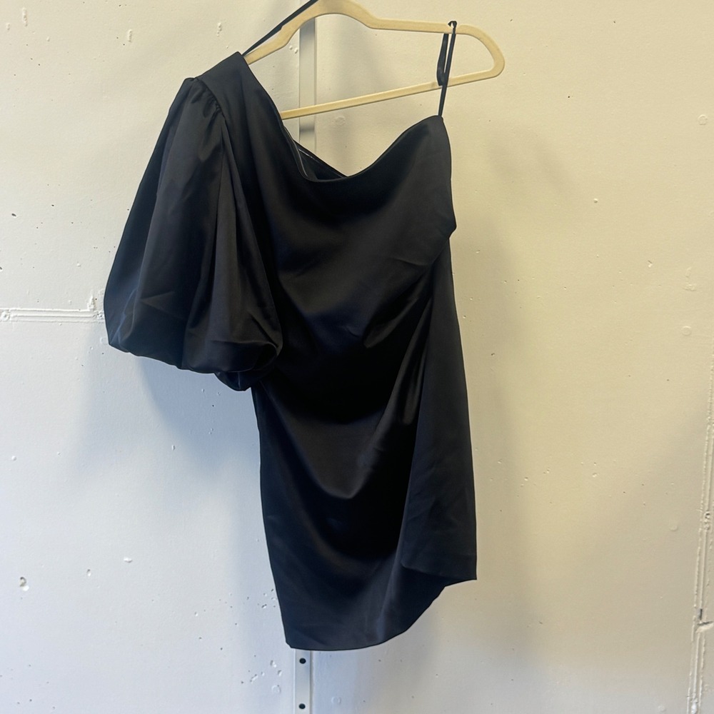 Imperial‎ Fashion Italian Black One Shoulder Puff Sleeve Mini Dress Party Small